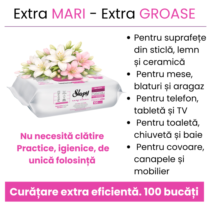 Servetele umede multisuprafete Sleepy Lilium Bouquet 100 buc – fara parabeni si clor [3]