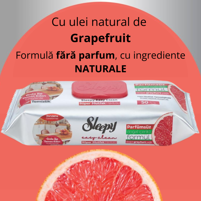 Șervețele Umede Bucătărie Sleepy Easy Clean Grapefruit 50 buc – Degresare Rapidă, Fără Clătire [6]