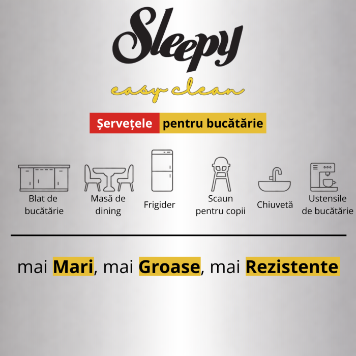 Șervețele Umede Bucătărie Sleepy Easy Clean Lămâie 50 buc – Degresare Rapidă, Fără Clătire [3]