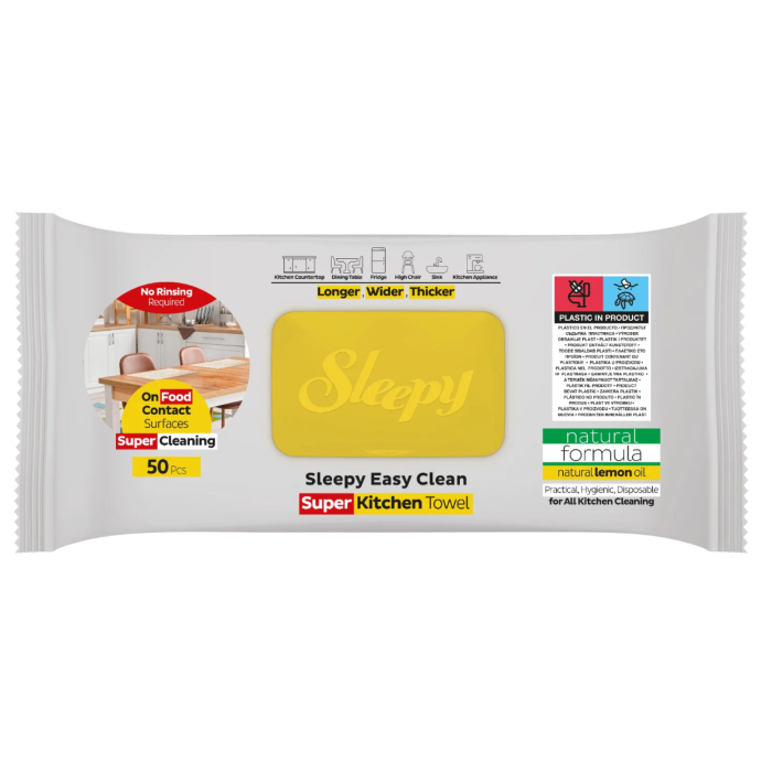 Șervețele Umede Bucătărie Sleepy Easy Clean Lămâie 50 buc – Degresare Rapidă, Fără Clătire [8]