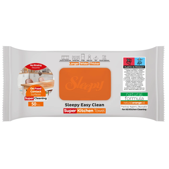 Șervețele Umede Bucătărie Sleepy Easy Clean Portocală 50 buc – Degresare Rapidă, Fără Clătire [8]
