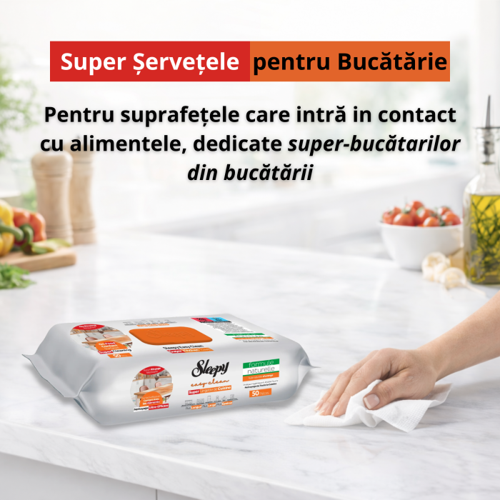 Șervețele Umede Bucătărie Sleepy Easy Clean Portocală 50 buc – Degresare Rapidă, Fără Clătire [2]