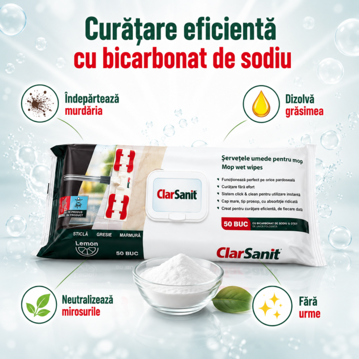 Șervețele Umede pentru Mop ClarSanit Lemon 50 Buc | 35×20 cm [3]