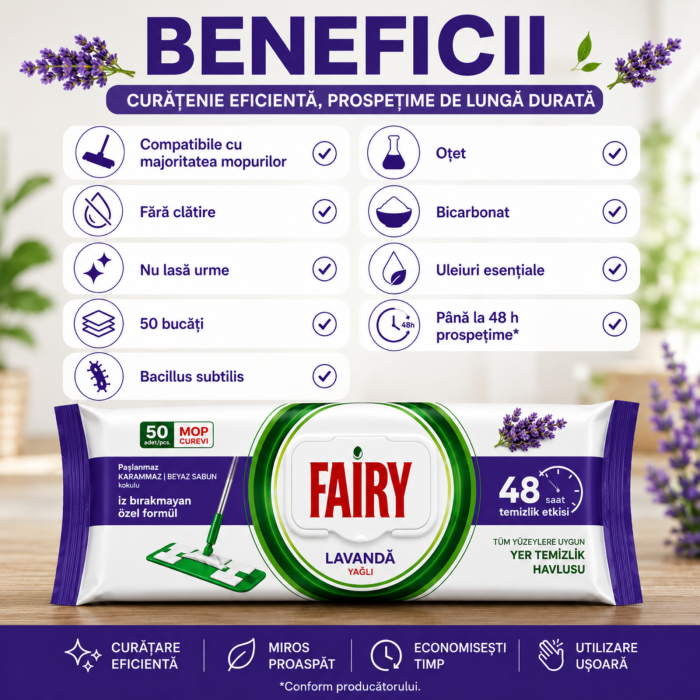 Șervețele Umede pentru Pardoseală Fairy Lavandă 50 Buc | Compatibile cu Mopuri [9]