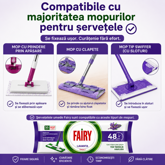 Șervețele Umede pentru Pardoseală Fairy Lavandă 50 Buc | Compatibile cu Mopuri [3]