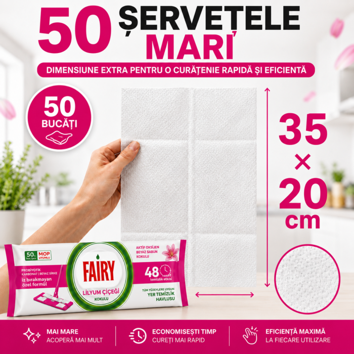 Șervețele umede Fairy Lilyum pentru pardoseli, 50 buc., parfum de crin [6]