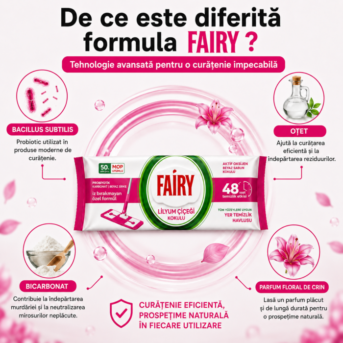 Șervețele umede Fairy Lilyum pentru pardoseli, 50 buc., parfum de crin [4]