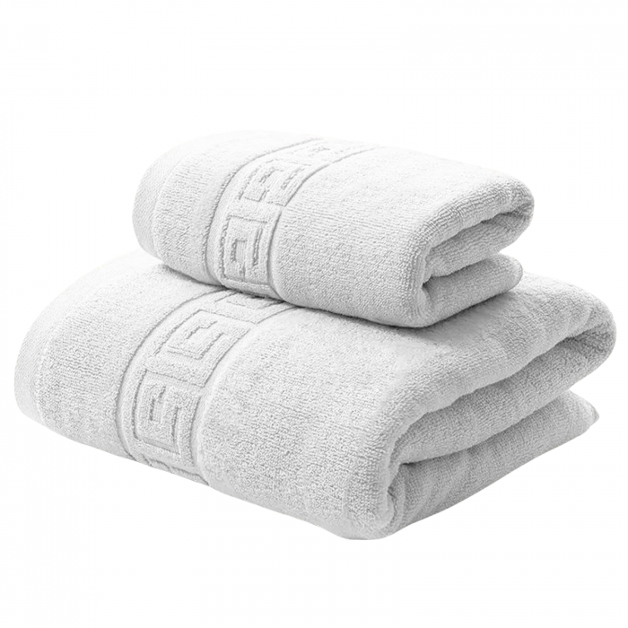 Set Prosoape Greek Border 100% Bumbac, Alb – Prosop Față și Corp, Absorbție Superioară [1]