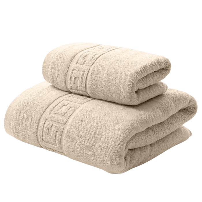 Set Prosoape Greek Border 100% Bumbac, Bej – Prosop Față și Corp, Absorbție Superioară [1]