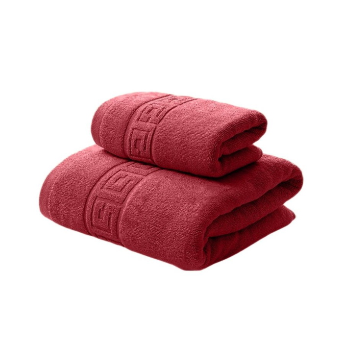 Set Prosoape Greek Border 100% Bumbac, Rosu – Prosop Față și Corp, Absorbție Superioară [1]