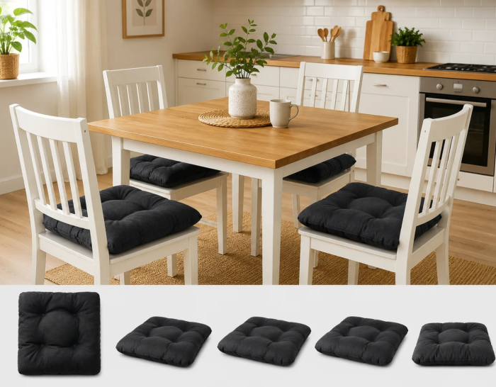 Set 4 Perne Scaun 40x40x7 cm, Oxford Gros, Interior Exterior, Negre | Fabricate în România [4]