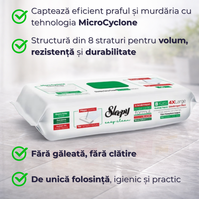 Set Lavete Mop Sleepy Easy Clean 100 buc (White Soap + Herbal), 4XL, fara clatire [3]