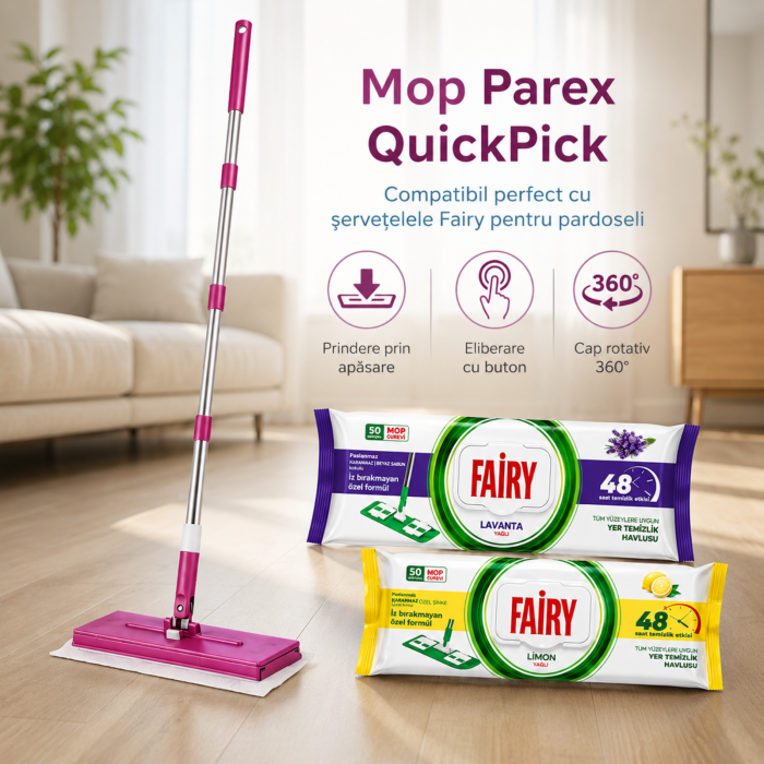 Set Mop Parex QuickPick + Șervețele Fairy Lemon & Lavandă | 110 Șervețele [2]
