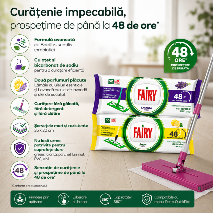 Set Mop Parex QuickPick + Șervețele Fairy Lemon & Lavandă | 110 Șervețele [3]