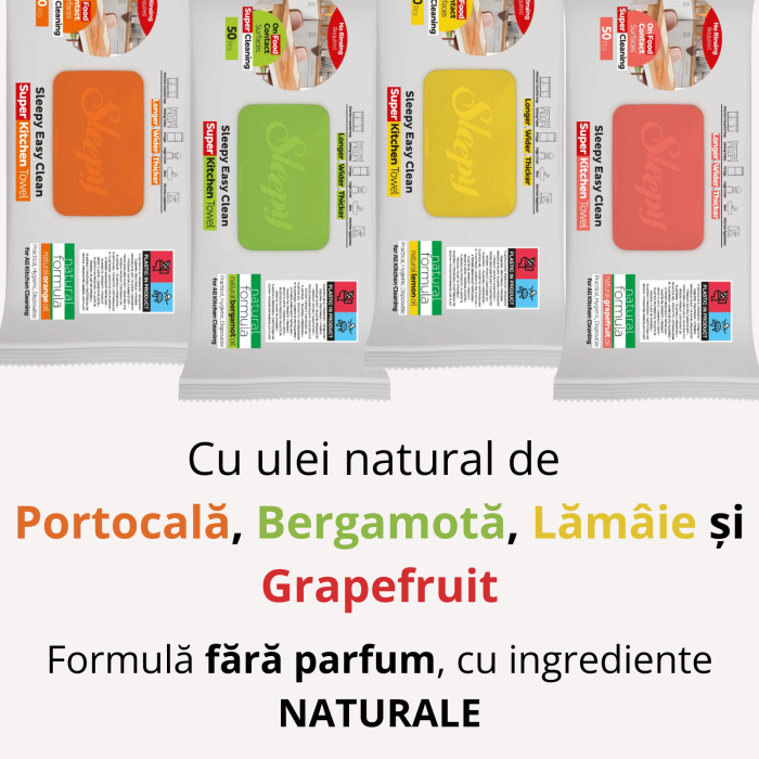 Set Șervețele Umede Bucătărie Sleepy Easy Clean 4 x 50 buc – Bergamotă, Lămâie, Grapefruit, Portocală [6]