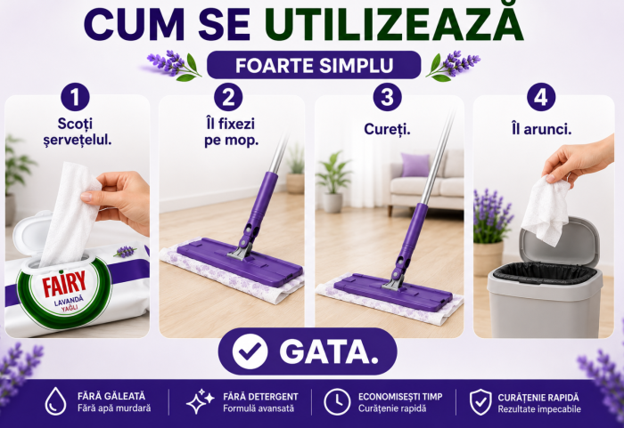 Set 4 Șervețele Umede Fairy Pardoseală, 200 Buc., 4 Parfumuri [8]