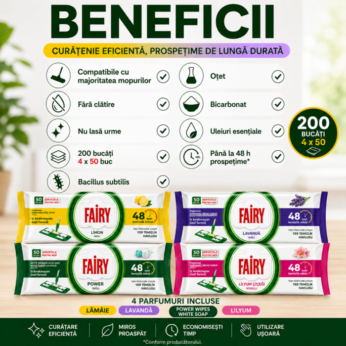 Set 4 Șervețele Umede Fairy Pardoseală, 200 Buc., 4 Parfumuri [9]