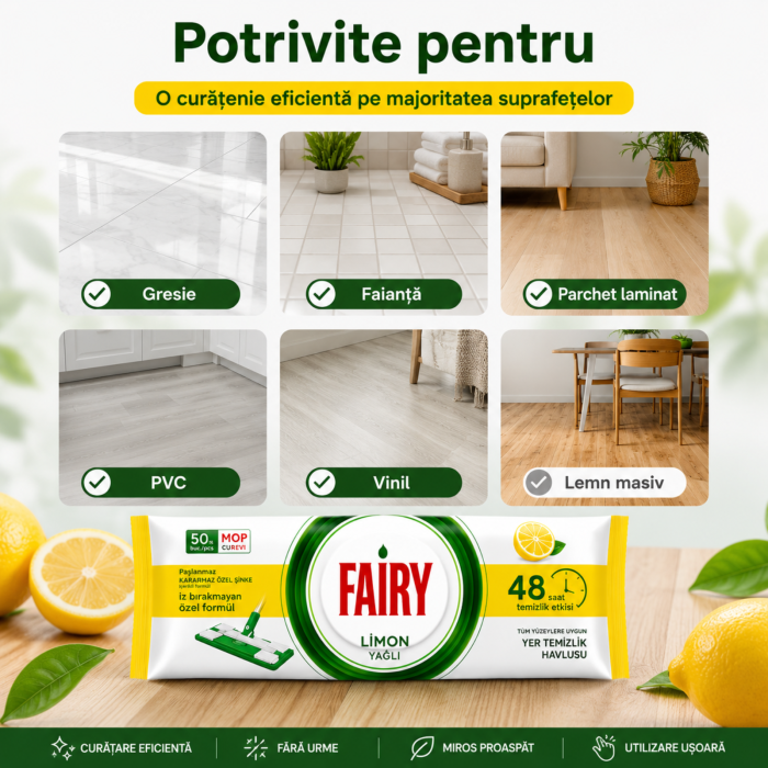 Set 4 Șervețele Umede Fairy Pardoseală, 200 Buc., 4 Parfumuri [5]