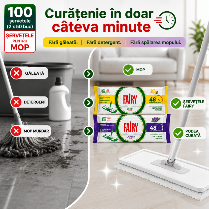Set Șervețele Umede pentru Pardoseală Fairy 100 Buc | Lemon + Lavandă [2]