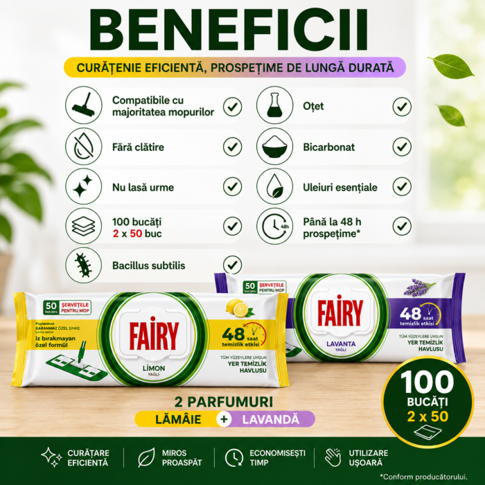 Set Șervețele Umede pentru Pardoseală Fairy 100 Buc | Lemon + Lavandă [9]