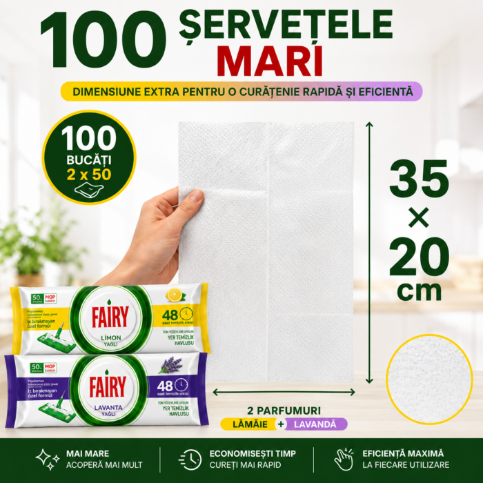 Set Șervețele Umede pentru Pardoseală Fairy 100 Buc | Lemon + Lavandă [6]