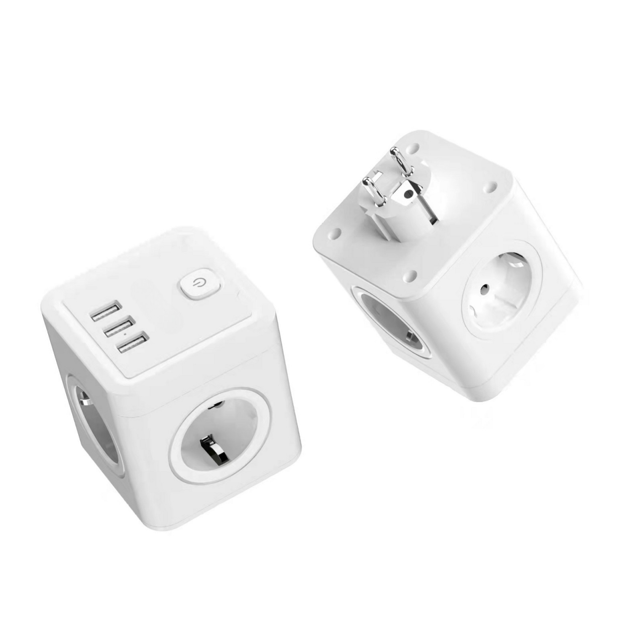 Stecher cu 4 prize si 3 porturi USB-A INNOVIO, Putere mare 4000W/16A, Protectie copii, Protectie la supratensiune si scurtcircuit, Culoare Alb/Gri [2]