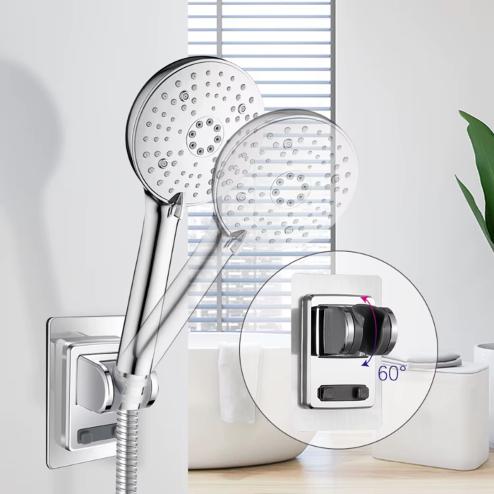 Suport adeziv reglabil pentru cap de duș – montaj fără găurire, cromat, ABS durabil [3]