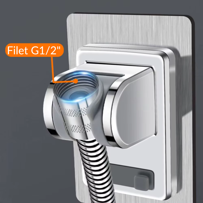 Suport adeziv reglabil pentru cap de duș – montaj fără găurire, cromat, ABS durabil [4]