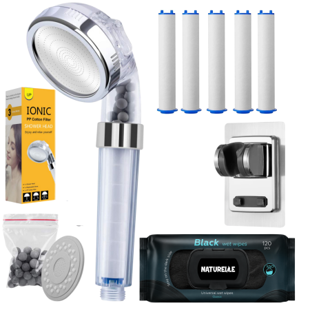 Capuri de dus - Cap de Duș cu Filtru, 5 Rezerve, Suport Adeziv și Șervețele Cadou | Innovio