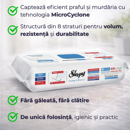 Lavete Mop Sleepy Easy Clean Bleach Additive 50 buc, 4XL, fara clatire, mop pardoseala [2]