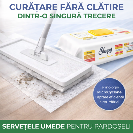 Lavete Umede Pardoseli Sleepy Easy Clean Herbal Soap 4XL, Compatibile Mop, 8 Straturi, 50 buc [1]