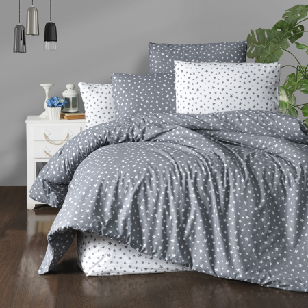 Lenjerie de pat Ranforce - Lenjerie Pat Ranforce 4 Piese, 70% Bumbac, Steluțe, Fabricată în România