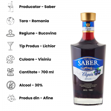 Saber Elyzia Afinată 700 ml – Lichior de Afine Premium | Arome Intense și Tradiție Bucovineană [1]