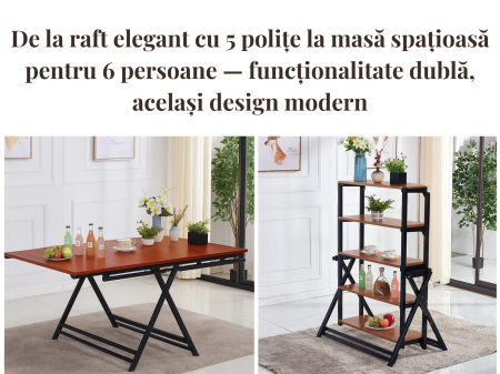 Masă Transformabilă în Raft 2-în-1 – Design Modern, Raft cu 5 Polițe, Masă pentru 6 Persoane | Innovio-Home [1]