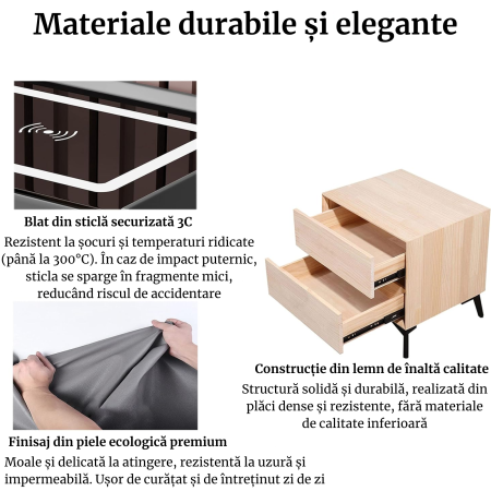 Noptieră inteligentă cu încărcare wireless, USB & LED [3]