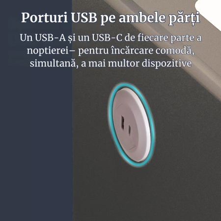 Noptieră inteligentă cu încărcare wireless, USB & LED [5]
