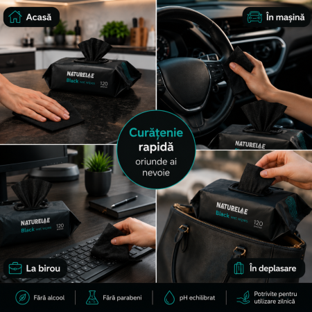 Pachet 3x Șervețele Umede Naturelle Black 120 Buc | Fără Alcool [2]
