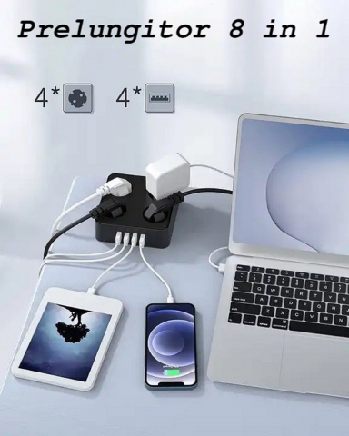 Prelungitor de putere mare cu cu 4 prize si 4 porturi USB si cu multiple protectii [1]