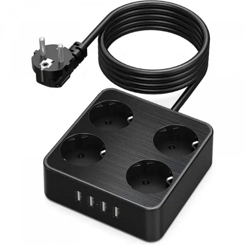 Prelungitor de putere mare cu cu 4 prize si 4 porturi USB si cu multiple protectii