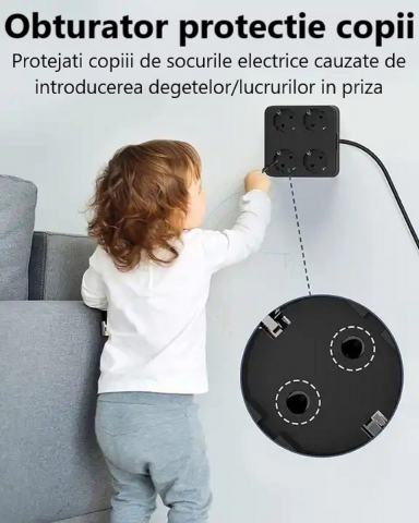 Prelungitor de putere mare cu cu 4 prize si 4 porturi USB si cu multiple protectii [5]