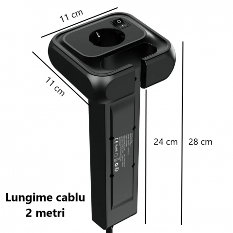 Prelungitor pentru birou INNOVIO, Putere mare 4000W/16A, Impamantare, Multiple protectii, Protectie copii, 4 prize de curent alternativ, 2 porturi USB-A, 1 port USB-C, Cablu 2 m, Negru [2]