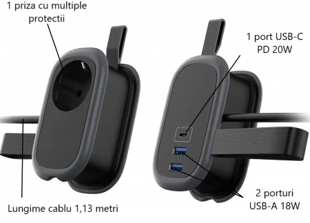Prelungitor portabil cu USB și priză AC – 4000W, ideal călătorii [11]