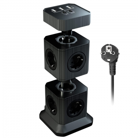 Prelungitoare - Prelungitor vertical modular 3-în-1 cu 10 prize și 5 porturi USB