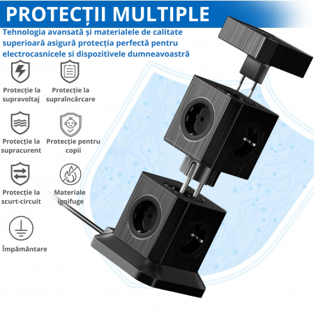 Prelungitor vertical modular 3-în-1 cu 10 prize și 5 porturi USB [10]