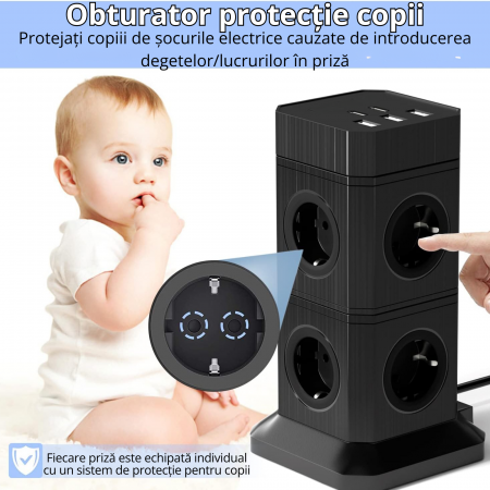 Prelungitor vertical modular 3-în-1 cu 10 prize și 5 porturi USB [2]