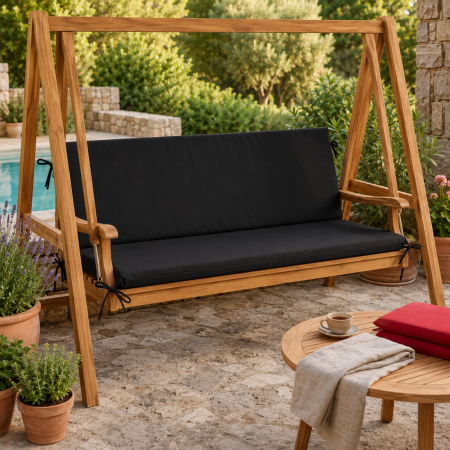 Saltele si Perne pentru Gradina - Saltea Balansoar 3 Persoane 100x150 cm, Oxford Gros, Husă Detașabilă, Negru | Fabricată în România
