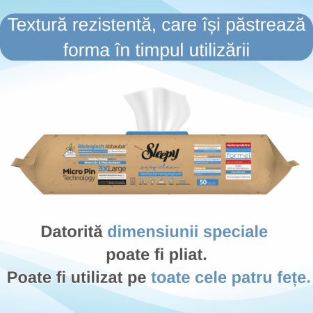 Șervețele Umede Biodegradabile Sleepy Bio Sea Salt & Sea Weed 50 buc, Multisuprafețe 3XLarge [3]