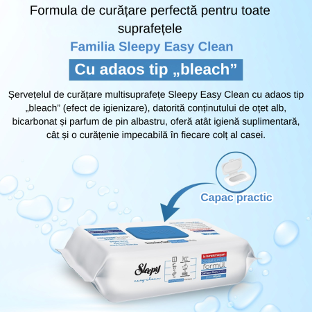 Șervețele umede multisuprafețe Sleepy Easy Clean Bleach Additive 100 buc, curățare intensă [5]