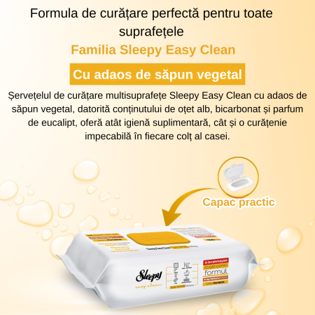 Șervețele umede multisuprafețe Sleepy Easy Clean Herbal Soap 100 buc, fără parabeni și clor [5]