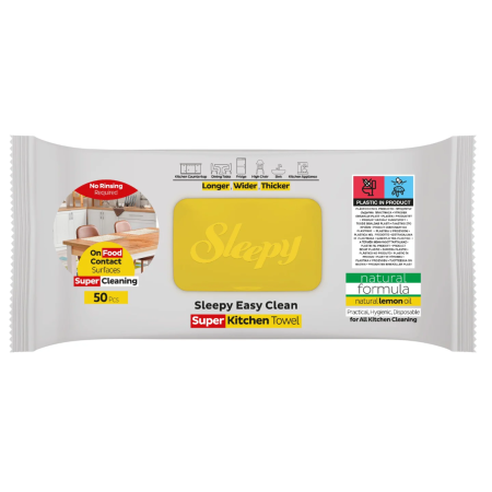 Șervețele Umede Bucătărie Sleepy Easy Clean Lămâie 50 buc – Degresare Rapidă, Fără Clătire [7]